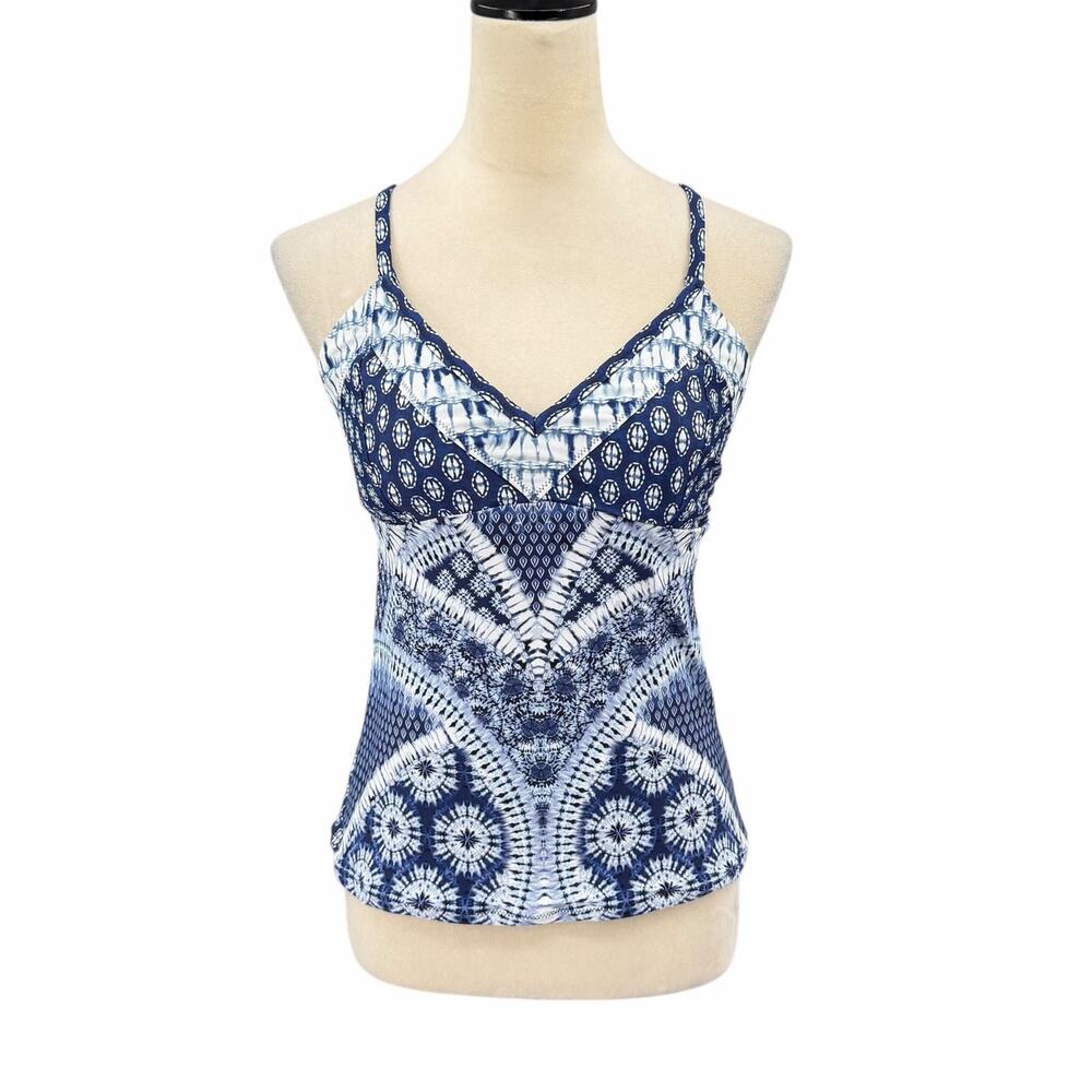 Jessica Simpson NWT Sz M Navy Tie Dye Boho Aztec Cross Back Tankini Swimsuit